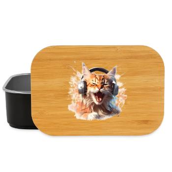 Schreiende DJ Katze mit Kopfhörer Musik Haustier - Lunch Box - Schwarz - Vorne