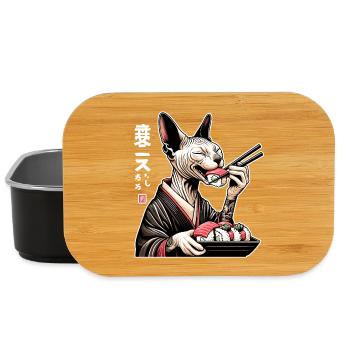 Un chat Sphynx heureux en kimono sushi - Boîte à goûter - noir - Devant
