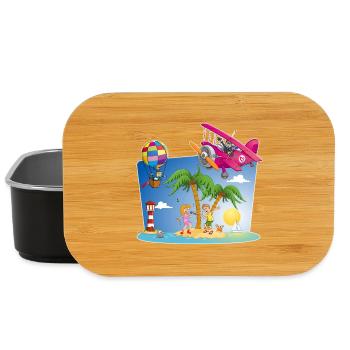 sun, island, airplane, palm trees, hot air balloon - Lunch Box - black - Front