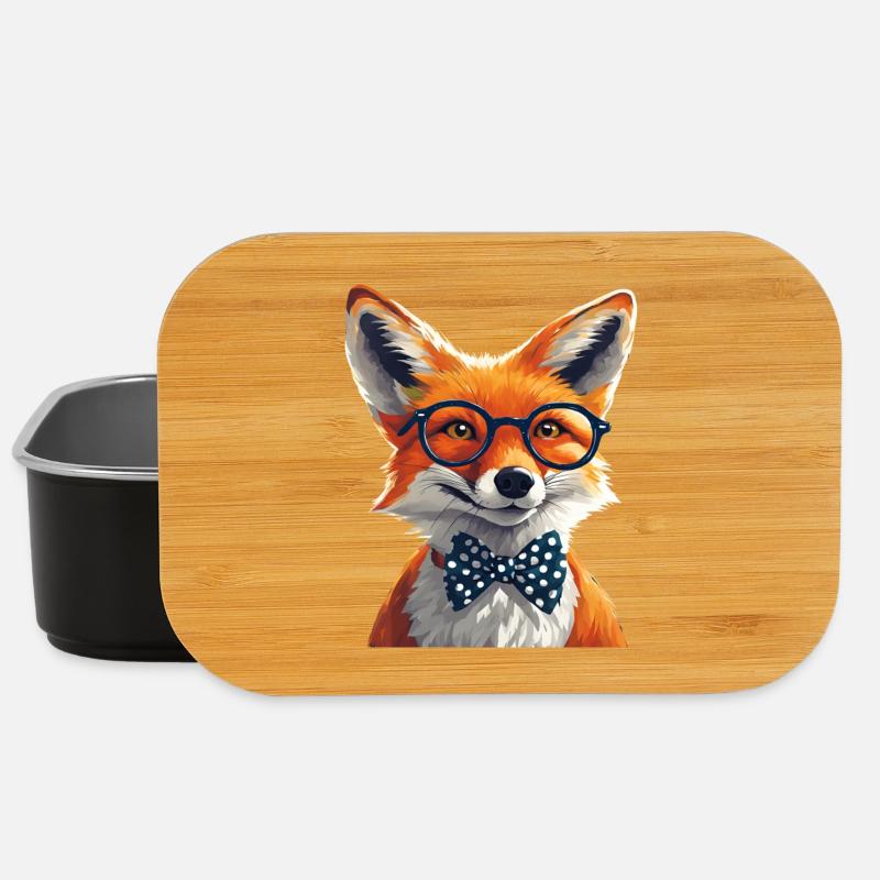 Renard élégant avec lunettes et nœud papillon - Boîte à goûter - noir