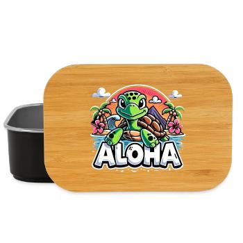 Aloha tortue Hawaï hibiscus palmiers cadeau - Boîte à goûter - noir - Devant