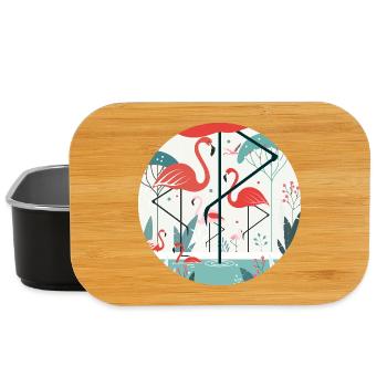 Flamingo Illustration in Tropical Environment - Lunch Box - black - Front