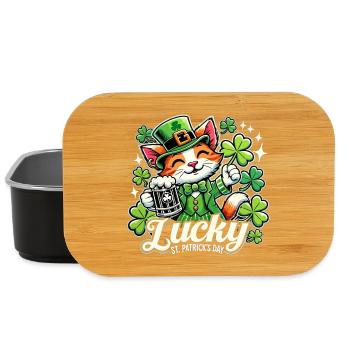 St. Patrick's Day Leprechaun Cat Happy - Lunch Box - black - Front