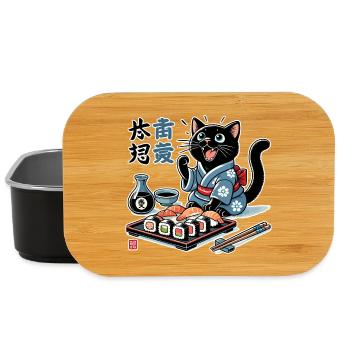 Sushi Black Cat Kimono Maki Nigiri Gift - Lunch Box - black - Front