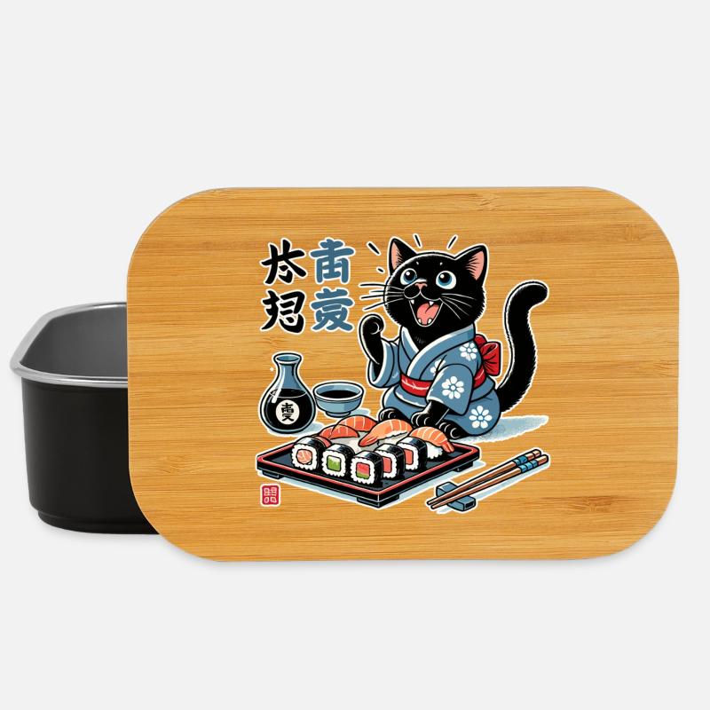 Sushi Schwarze Katze Kimono Maki Nigiri Geschenk - Lunch Box - Schwarz