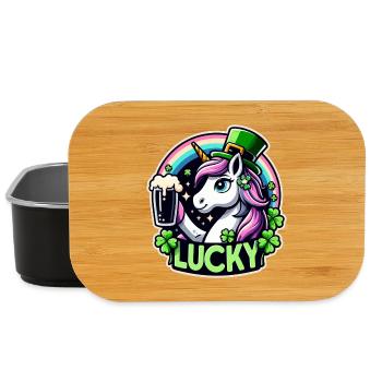 St. Patrick's Day Leprechaun Unicorn Happy - Lunch Box - black - Front