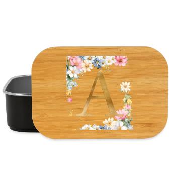 A Monogramm, Floral, personalisierbar - Lunch Box - Schwarz - Vorne