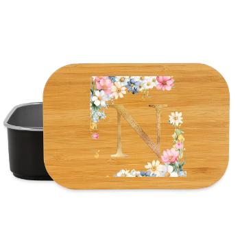 N Monogramme, Floral, Personnalisable - Boîte à goûter - noir - Devant