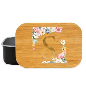 S Monogram, Floral, Personalizable - Lunch Box - black - Front