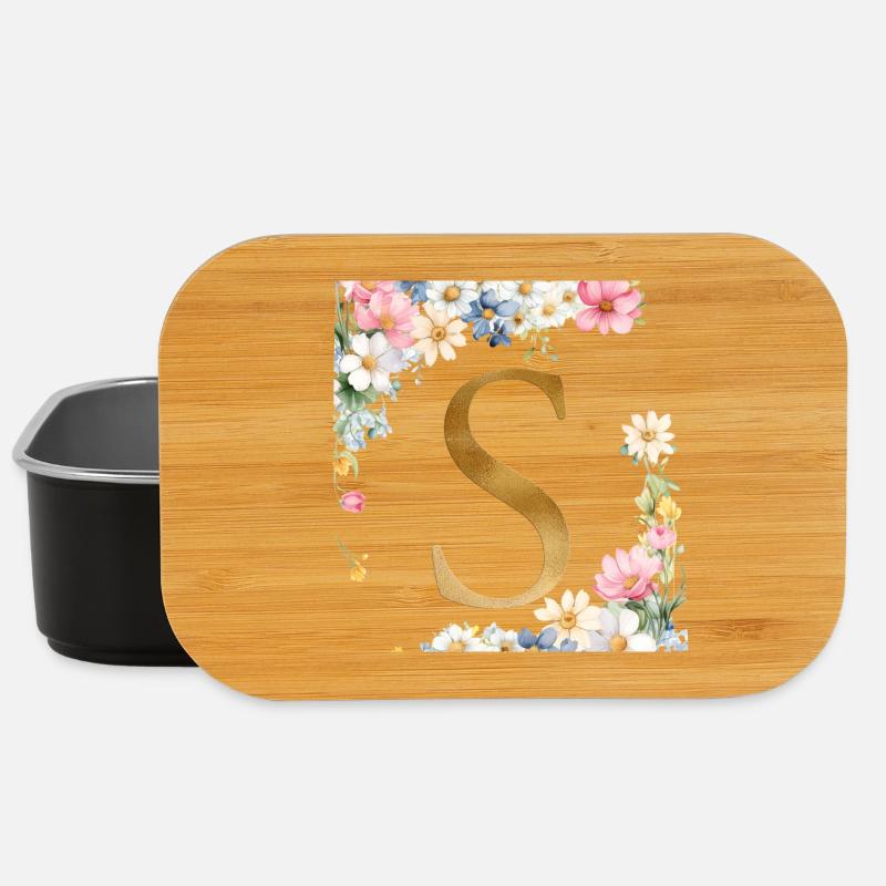 S Monogramme, Floral, Personnalisable - Boîte à goûter - noir