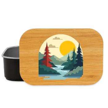 Vintage River and Mountain Sunset Art - Lunch Box - black - Front