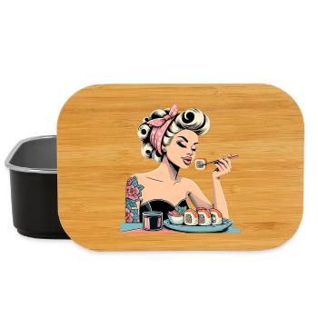 Pin Up Woman Blonde Rockabilly Sushi Retro Gift - Lunch Box - black - Front