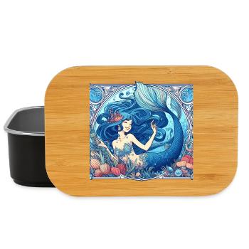 Sirène Sirène Cheveux Bleus Art Nouveau Cadeau - Boîte à goûter - noir - Devant