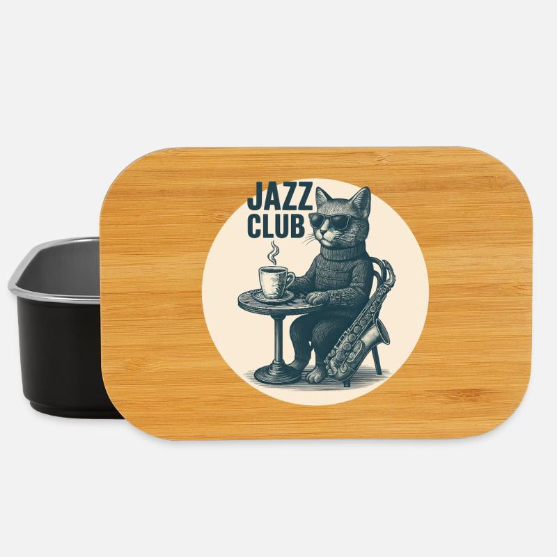 Cool Jazz Cat with Saxophone - Vintage Club - Lunch Box - black
