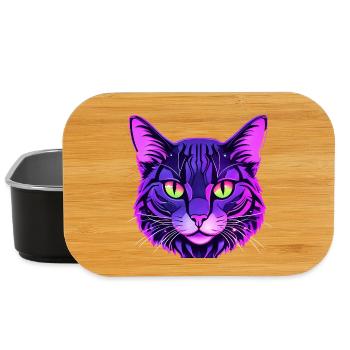 Cat Portrait in Neon Colors - Lunch Box - black - Front
