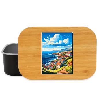 Terceira Portugal Coastal Cliffs Village Scene - Lunch Box - black - Front