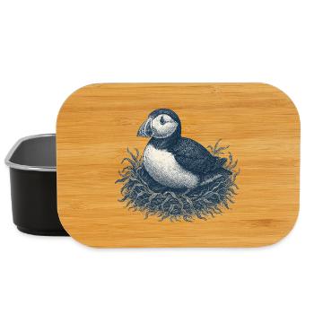 Detailed Puffin Nest Illustration - Lunch Box - black - Front