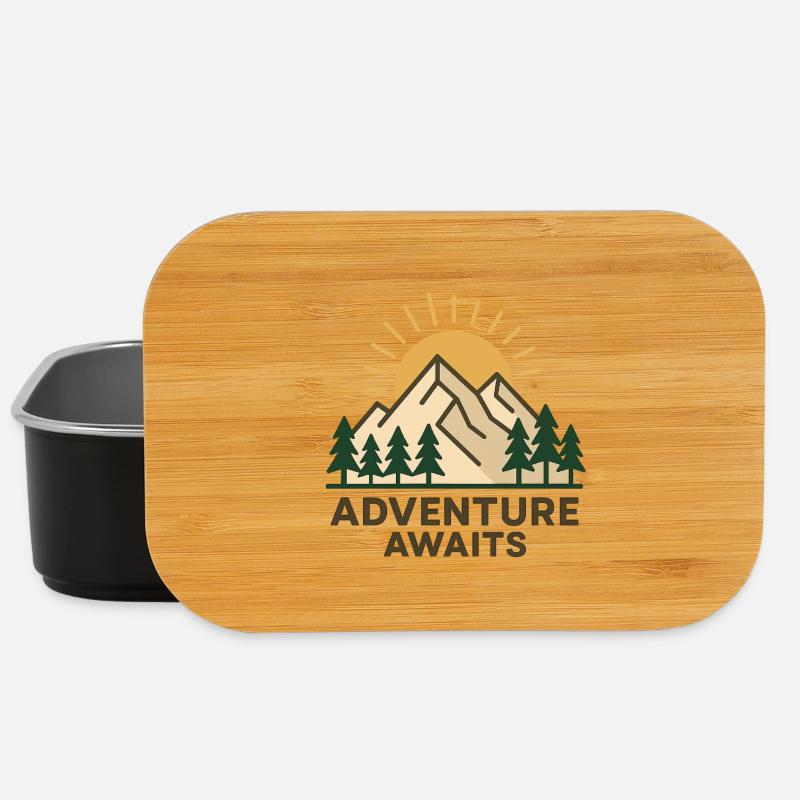 Adventure Nature Motif with Mountains and Sun - Lunch Box - black