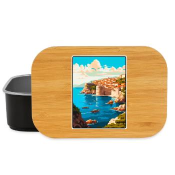 Dubrovnik, Croatie, affiche de voyage vintage Paysage urbain - Boîte à goûter - noir - Devant