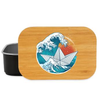 Bateau en papier origami et vagues - Boîte à goûter - noir - Devant