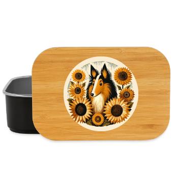 Whimsical Collie with Sunflower Frame - Lunch Box - black - Front