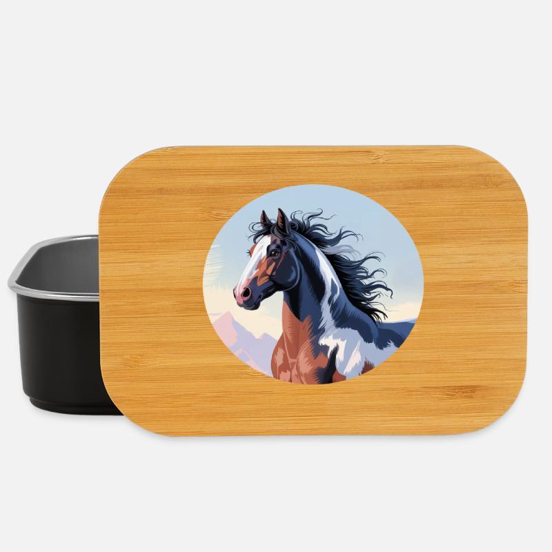 Tinker stallion galloping in mountain landscape - Lunch Box - black