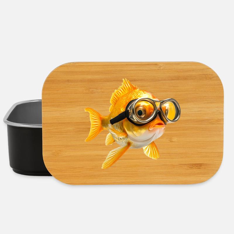 Goldfisch mit Taucherbrille - Lunch Box - Schwarz