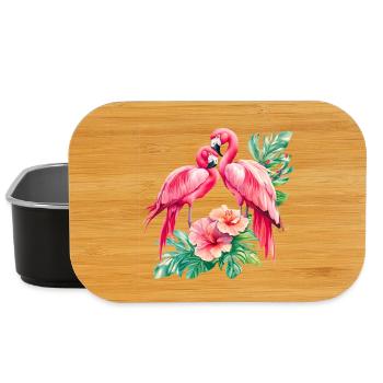 Flamingo Love Duet in the Tropical Forest - Lunch Box - black - Front