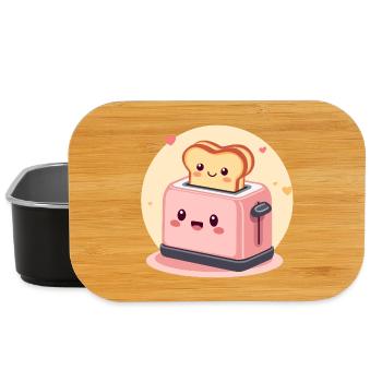 Kawaii Fröhlicher Toaster mit Toast und Herzen - Lunch Box - Schwarz - Vorne