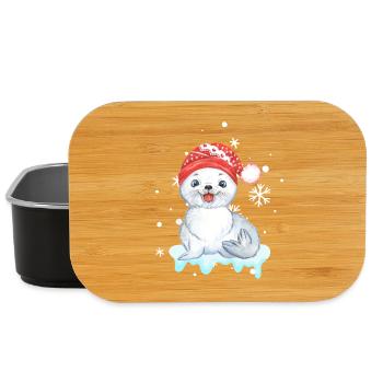 Winter Seal Pup in Santa Hat - Lunch Box - black - Front
