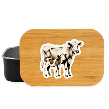 Kuh mit Kalb – Zeitlose Bauernhof-Illustration - Lunch Box - Schwarz - Vorne