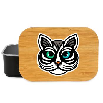 Whimsical Odd-Eyed Cat Cartoon Design - Lunch Box - black - Front