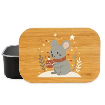 Souris d’hiver avec boule de Noël – Motif animal - Boîte à goûter - noir - Devant