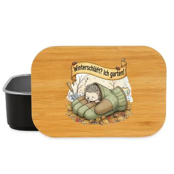 Hedgehog sleeps in gardening glove "Hibernating? Ic - Lunch Box - black - Front