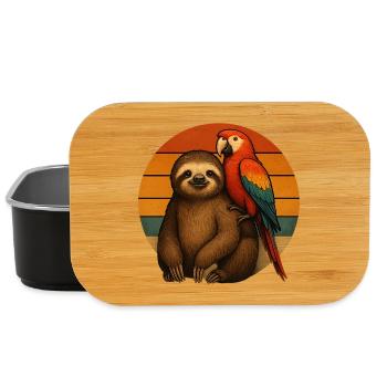 Faultier Papagei Retro Tierfreunde - Lunch Box - Schwarz - Vorne