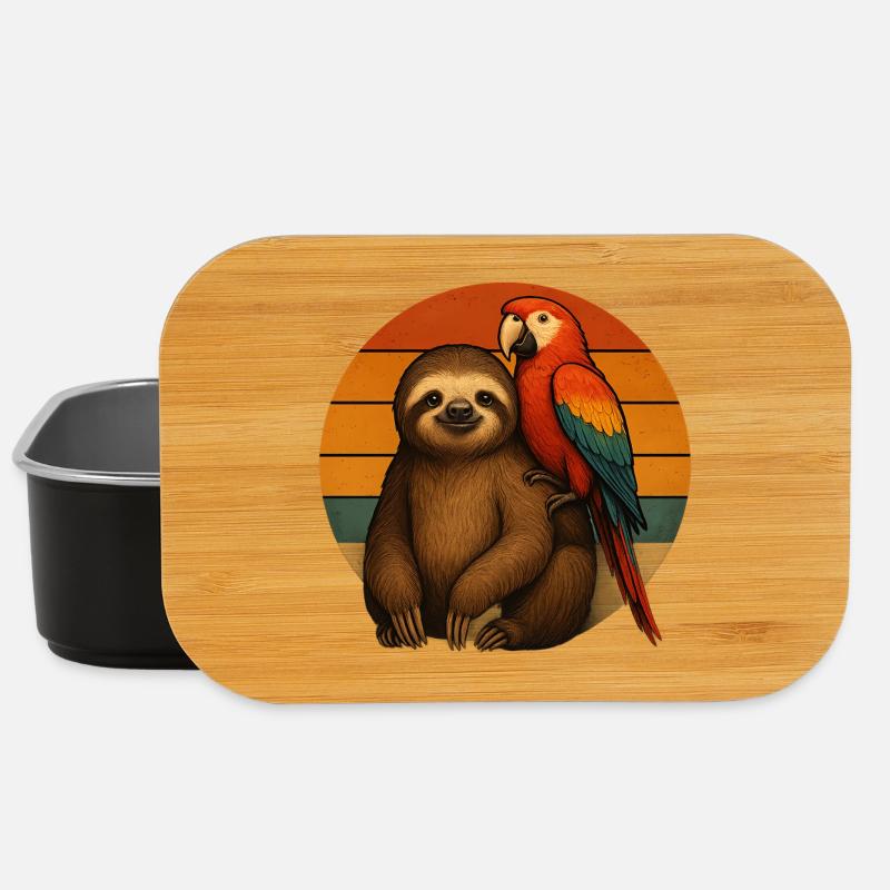 Faultier Papagei Retro Tierfreunde - Lunch Box - Schwarz
