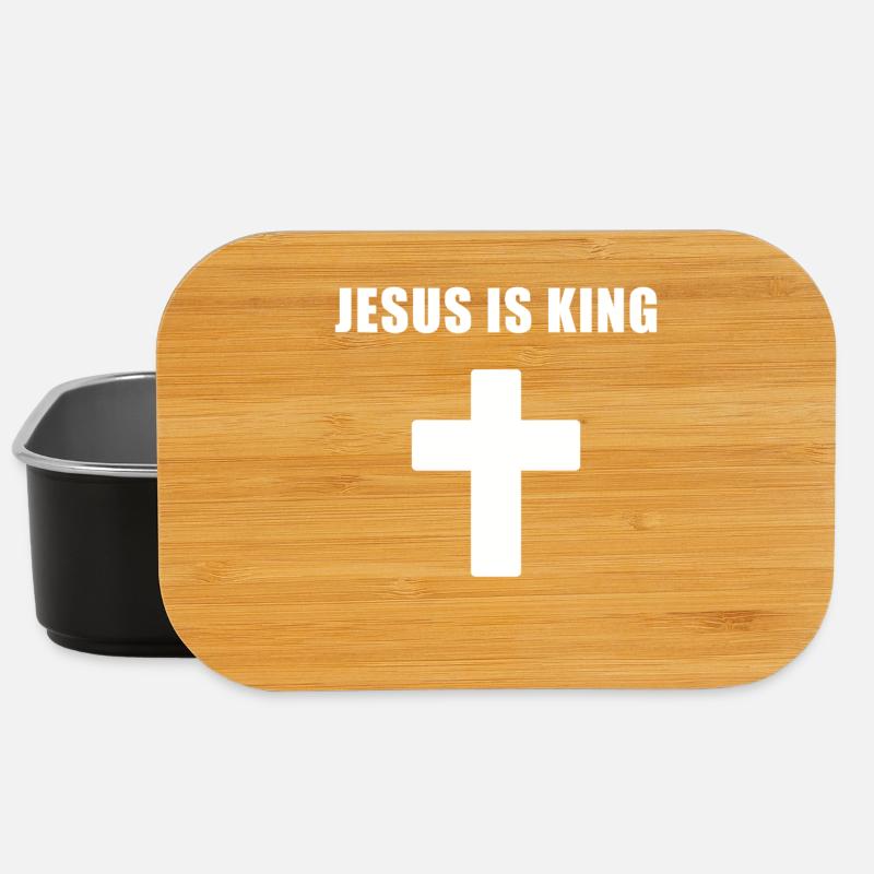 Jesus Is King Minimal Cross Design - Lunch Box - black