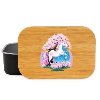 Pastel Unicorn in Cherry Blossom Forest - Lunch Box - black - Front