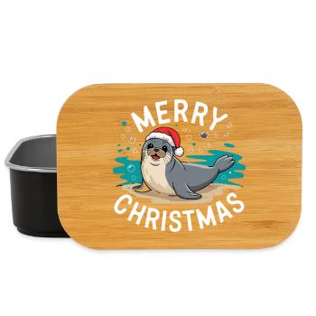 Merry Christmas Cute Christmas Seal - Lunch Box - black - Front