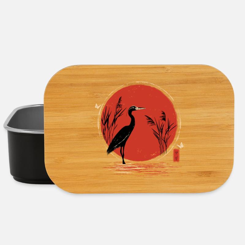 Red Crane Ukiyoe - Lunch Box - black