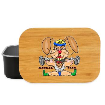 Muskeltier Hase – Lustiger Bodybuilder Cartoon - Lunch Box - Schwarz - Vorne
