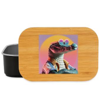 Retro Krokodil – Cooles Vintage Hawaii Design - Lunch Box - Schwarz - Vorne