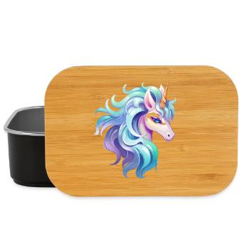 Buntes Einhorn Kopfportrait - Lunch Box - Schwarz - Vorne