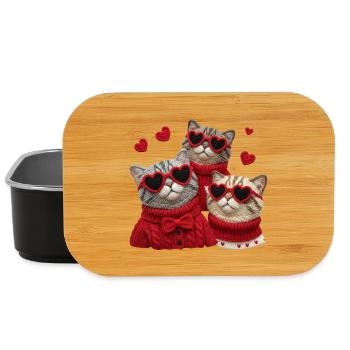Valentins Katzen Mit Herzbrillen Und Pullis - Lunch Box - Schwarz - Vorne
