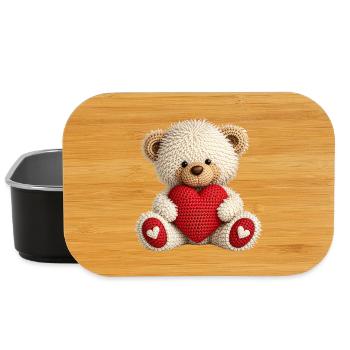 Cute crochet teddy bear with red heart - Lunch Box - black - Front