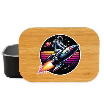 Astronaute sur fusée dans un coucher de soleil rétro - Boîte à goûter - noir - Devant