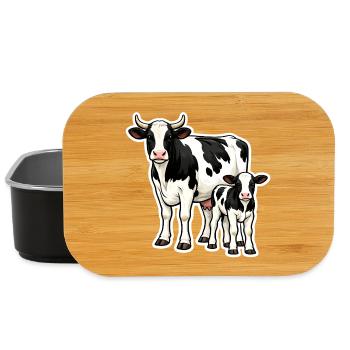 Vache avec veau – Illustration de ferme aimante - Boîte à goûter - noir - Devant