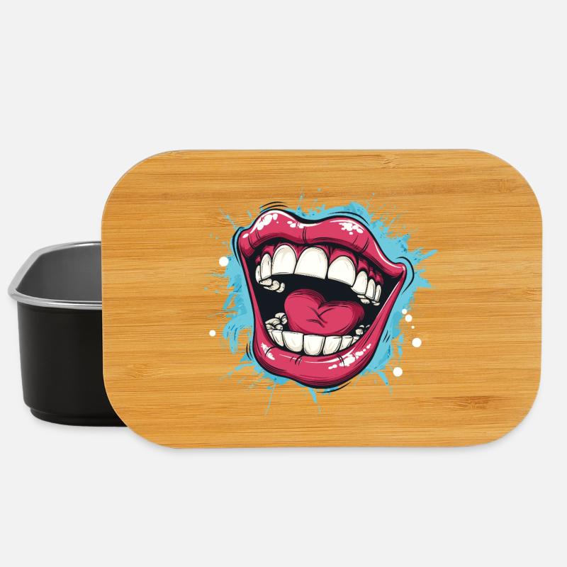Laughing Cartoon mouth wide open with red lips - Lunch Box - black