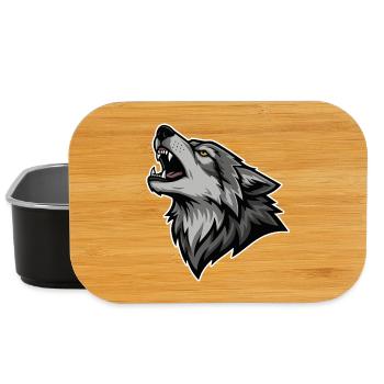Gray Wolf Howling Wild Moon Wolf Logo - Lunch Box - black - Front