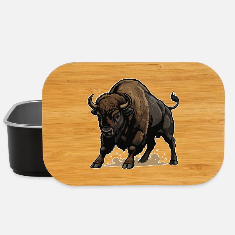 Wild Bison Charge Mascot Buffalo - Lunch Box - black